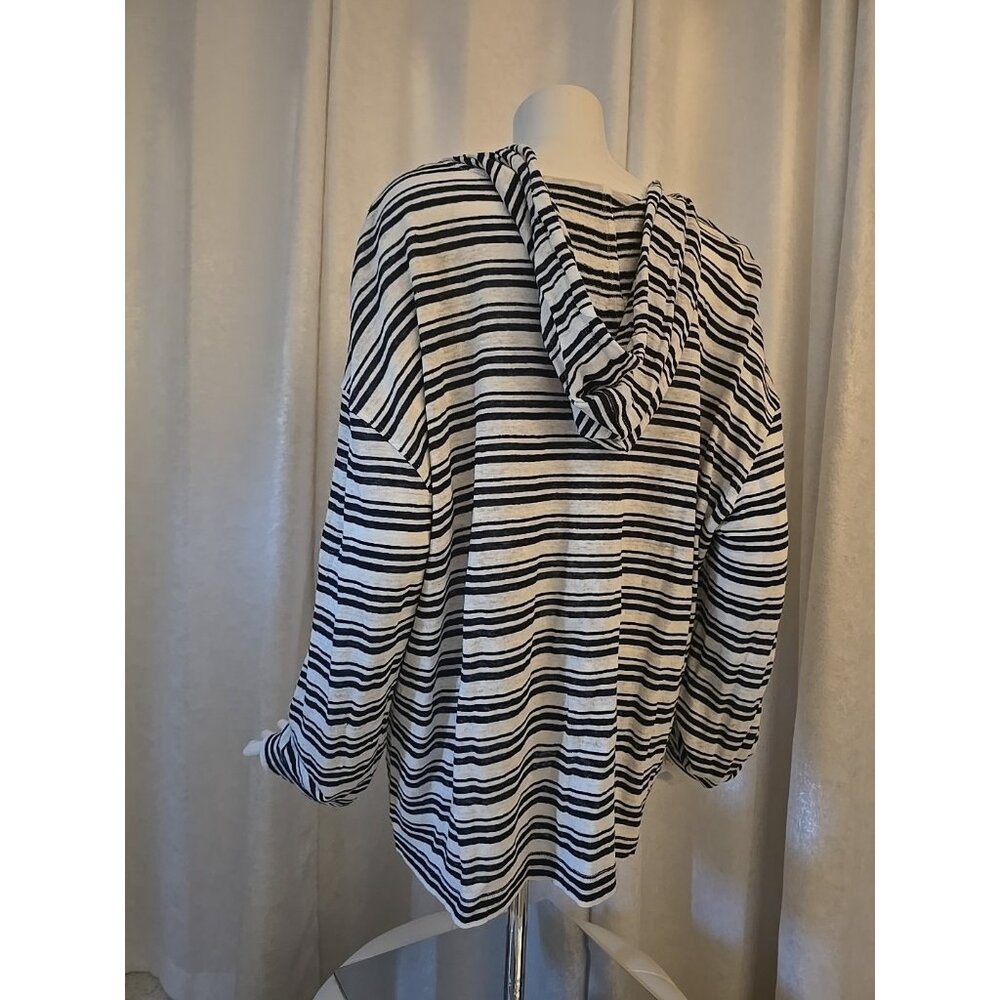 Tahari Linen Pullover Hoodie Nautical Striped XL NEW KNIT Shirt Womens Bohemian - Picture 6 of 9